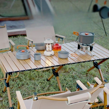 Hooki în aer liber, Masa de Pliere Portabil Camping Set Masa Stand Măsuță Dreptunghiulară de Picnic și un Scaun Stand Rola de Ou