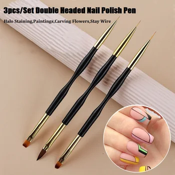 3pcs Cap Dublu French Stripe Nail Art Liner Brush Set Ultra-Subțire Linie Desen Pix UV Gel Pensule Pictura Pen Instrumente de Manichiură